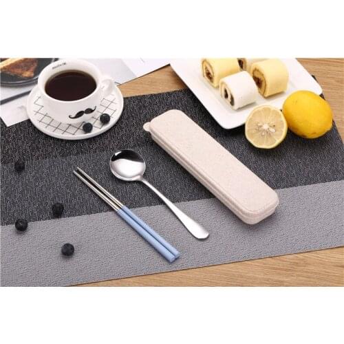 1SET Stainless Steel Food Chopsticks Spoon Set Flatware Non-slip Chopsticks Dessert Spoons Dinnerware with Portable Box PB 007