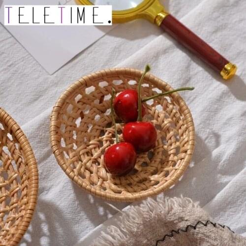 1PCS Fruits Vegetable Storage Basket Hand Woven Basket Picnic Basket Handmade Bread Cover Wicker Basket Kitchen Storage