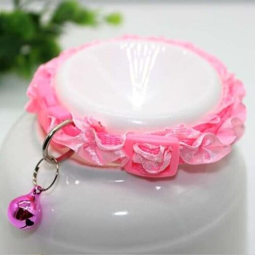 2pc Cute Lace Adjustable Puppy Dogs Collar Cat collar Small pet bell collar Teddy Pet Supplies Pink Green Yellow Red Blue Purple