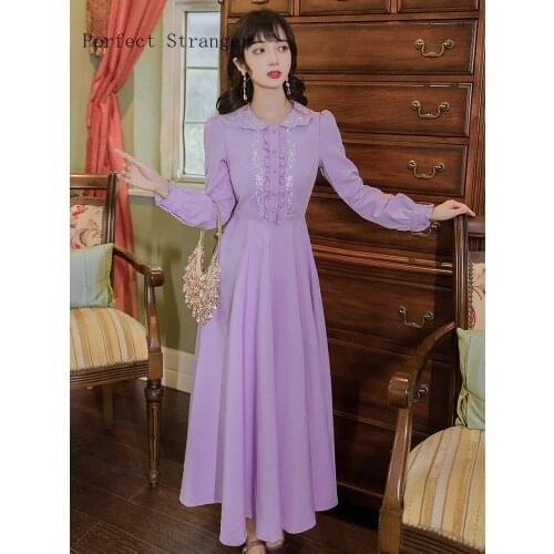 2021 Autumn Winter New Arrival Hot Sale Turn Down Collar Long Sleeve Women Long Dress