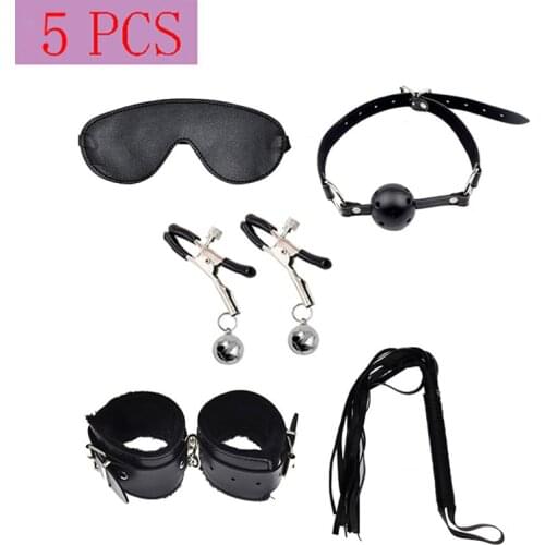 5Pcs/set Sex Toys For Adult SM Sex Bondage Set Handcuffs Whip Rope Blindfold Anal Plug Toys Erotic Sex Toy For Couple