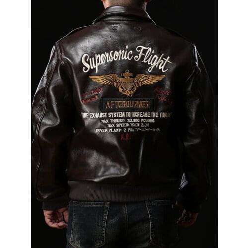 A19H1 Rock Can Roll Read Description! Asian Size Air Force Flight A2 Pilot Cow Leather Coat Genuine Cowhide Flying Tiger Jacket