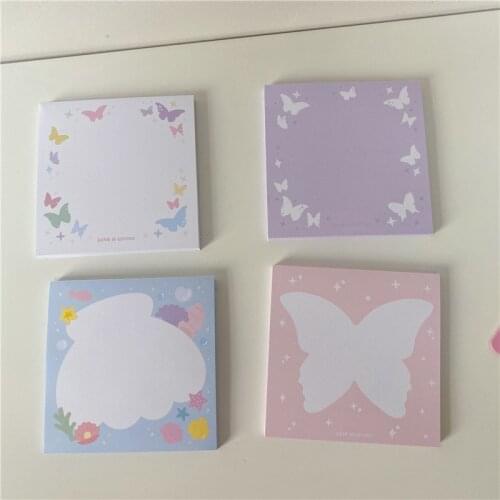 Cartoon Cute Colorful Butterfly Shell Memo Pad Student Stationery Mini Notepad Record Message Paper School Supplies 50 Sheets