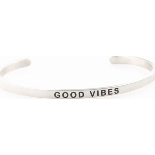 GOOD VIBES Stainless Steel Bracelet Black Ink Laser Engraved Bangles Positive Initial Sayings Women Mantra Bracelet Gift For Men