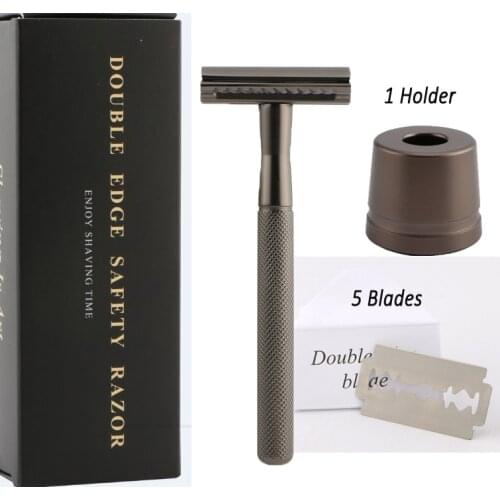 Fast Shipping Mens Shaver Double Edge Safety Razor Classic Face Shaving Machine Barber Shop Beard Trimmer With 5 Blades Gift