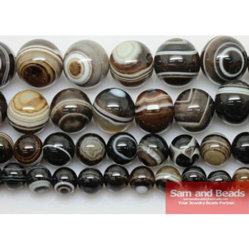 Free Shipping Natural Stone Smooth Round Coffee Stripe Eye Agata Beads 16" Strand 6 8 10 12MM Pick Size For Jewelry CSEB01