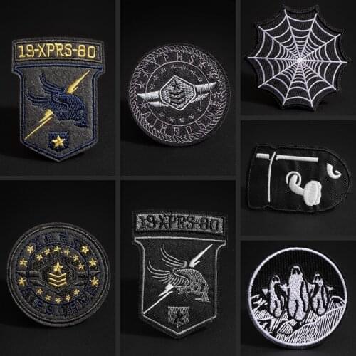 Black Punk embroidered patches Spider web ghost circular Motorcycle decoration sticker DIY Black bullet badge
