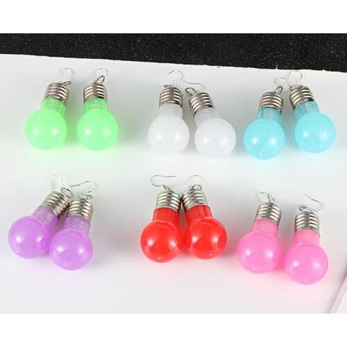 Pure silver anti-allergy flashing led birthday party ear nail female retro personality exaggerated colorful light bulb gift