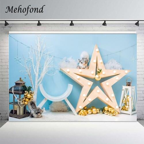 Christmas Newborn Portrait Photography Background Props White Wood Star Blue Wall Snowflake Gold Ball Backdrop For Photo Studio