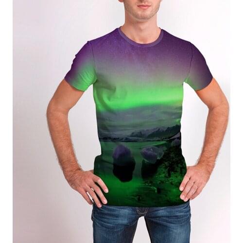 New Fashion Men Tshirt Round Neck polar lights Color Changing Print Short Sleeve T Shirt Men Casual Top Tees