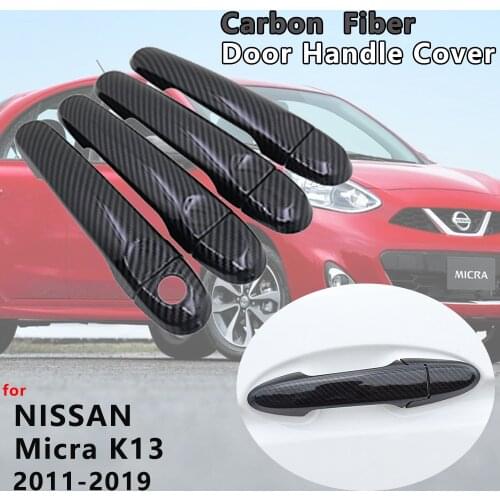 Gloss Black Carbon Fiber Door Handle Cover Catch Cap Trim Exterior Car Accessories for Nissan Micra K13 Renault Puls 2011~2019