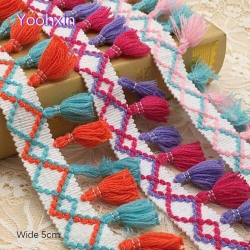 5CM Wide HOT Embroidery flower lace fabric trim ribbon DIY sewing Tassel pendant applique collar Christmas wedding guipure decor