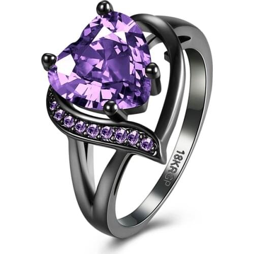 Hot Romantic Heart Cubic Zirconia Rhinestone Wedding Rings For Woman Black Gold Color Band Promise Ring For Ladies