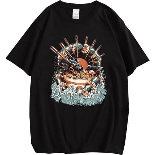 CLOOCL Anime Dragon Eat Sushi High Quality Cotton T-Shirt Summer Cool Print T-Shirts Street Funny Short Sleeve Top Hip Hop Shirt