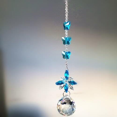 DIY Artificial make hand crystal glass chandelier parts pendant Aqua Butterfly Suncatcher Wedding Decoration craft hang