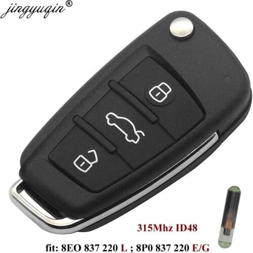 Jingyuqin 3 Button Remote Car Flip Key 315Mhz Fob for AUDI TT A3 A4 A6 A8 Quattro S4 S6 2005-2012 with 48 Chip 8E0 837 220L G E