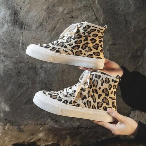 Fashion Leopard Printed Womens High-top Canvas Shoes Platform Casual Plimsolls Women Comfort Soft Canvas Shoes Womens Sneakers