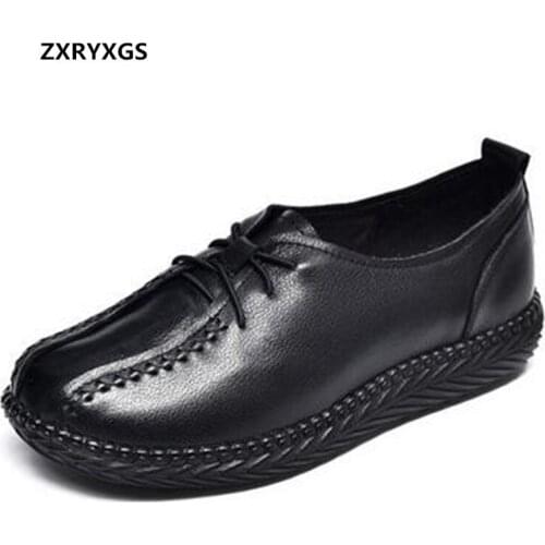 2021 New Top Soft Cowhide Women Leather Shoes Casual Sneakers Comfortable Soft Sole Non-slip Flat Shoes Women Big Size Shoes