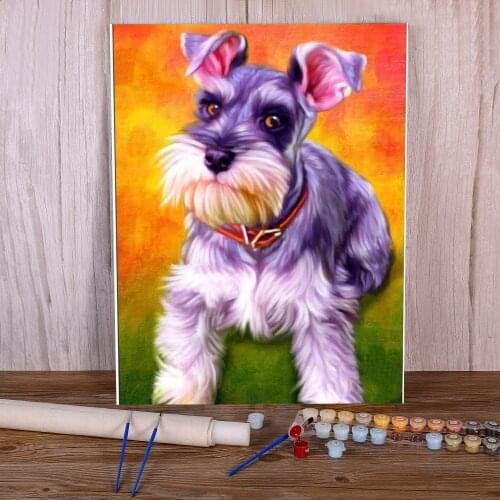 Animal Dog Schnauzer Coloring By Numbers Painting Set Acrylic Paints 50*70 Canvas Pictures Loft Wall Picture Crafts Drawing