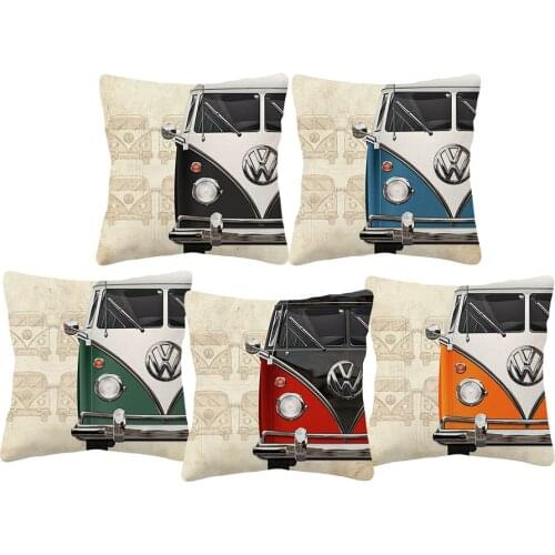 Bus Cushion Covers Retro Style Oil Painting Sofa Decor Linen Polyester Throw Pillows Case 45X45cm Living Room Home Decoration