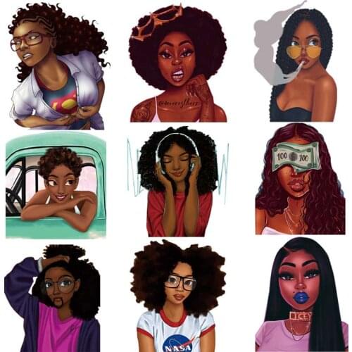 Iron-On Transfer For Clothing Fashion Black Girl DIY Washable T-Shirts Thermo Adhesive Patches Beautiful Lady Clothes Stickers