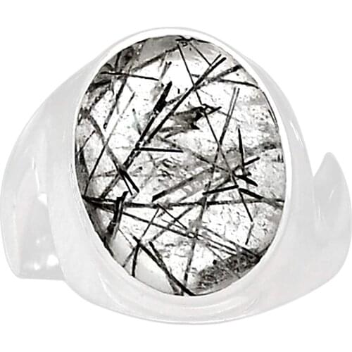 Genuine BLACK RUTILE Ring 925 Sterling Silver Jewelry,USA Size :6.75, MHBAR3621