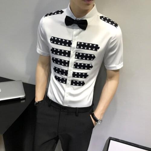 Plus Size 5XL-M Summer Short Sleeve Shirts For Men Clothing 2021 Fashion Patchwork Design Casual Slim Fit Blouse Homme Hot Sale