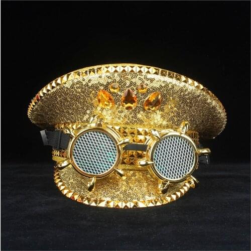 Men Women Gold Steampunk Police Hat Punk Gear Glasses Performance Military Hat Shower Club Cosplay Captain Hat 3 Size