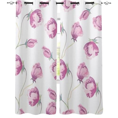 Pink Flower White Blackout Curtains For Living Room Bedroom Printed Window Treatment Drapes Home Decor