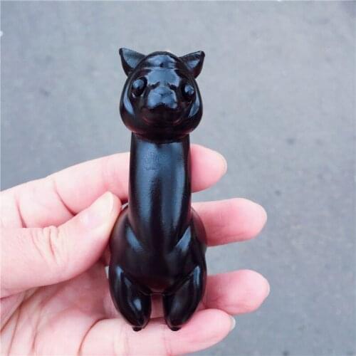 Cute Natural Stone Black Obsidian Handmade Carved Alpaca Animal Powerful Statue For Home Decoration Gift