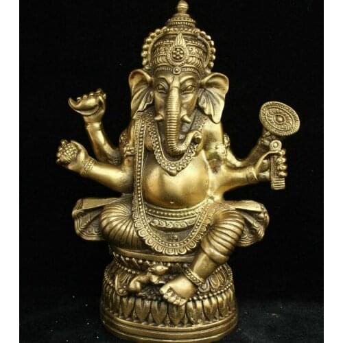 Tibet Buddhism Bonze Brass Ganapati Ganesh Lord Ganesha Elephant Buddha Statue