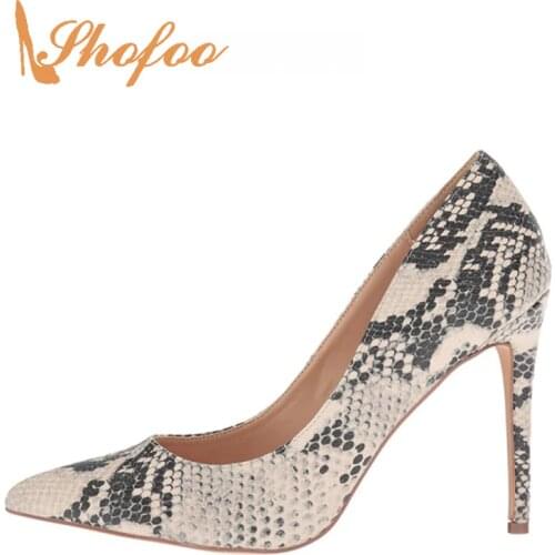 Snake Print Stilettos Pointed Toe Pumps Woman High Thin Heels Slip On For Office Ladies Shoes Quilted Large Size 11 16 Mature