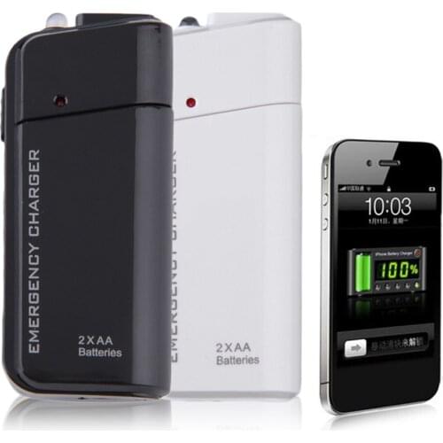 Universal Portable USB Emergency 2 AA Battery Extender Charger Power Bank Supply Box For iPhone Mobile Phone MP3 MP4 Black White