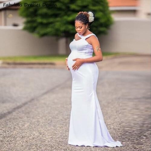 African Pregnant Women Prom Dresses Formal White Long Mermaid 2021 Evening Dress Party Gown Custom Made Robe De Soiree