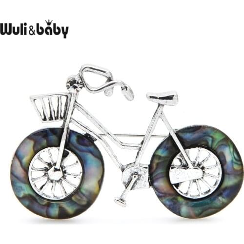 Wuli&baby Natural Shell Bicycle Brooches Women Unisex Vintage Bike Party Casual Brooch Pins Gifts