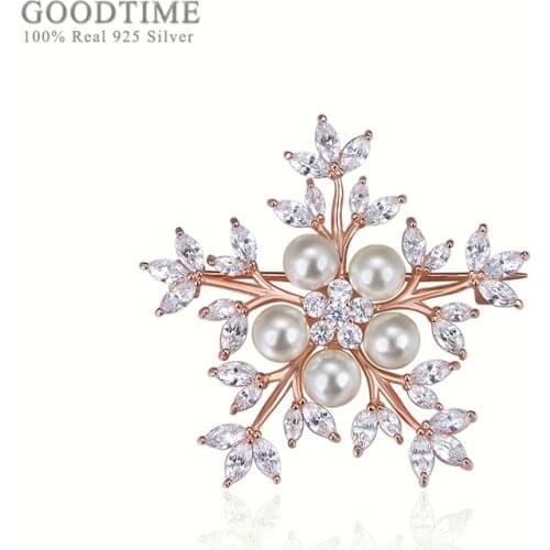 Women Brooch Noble Sterling Silver Brooch With Zircon Snowflake Rhinestone Beads Brooch Jewelry Clothes Pin For Party Dress