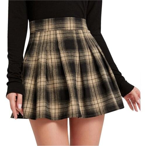 Ladies fashion retro punk check zipper skirt Women Retro Punk Plaid Print Skirt Zipper Short Skirt Pleated Mini Skirt