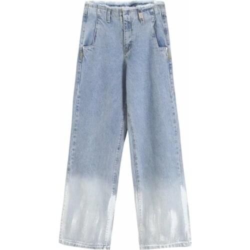 Women Loose Wide Leg Jeans Tie Dye Bleached Streetwear Fashion Joker Long Jeans Vintage High Waist Straight Female Jeans RE2068