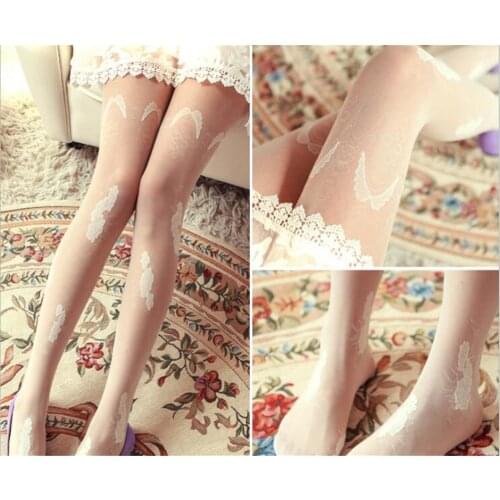 Women lolita Rose Tight Lace Pantyhose Sexy See-through Stockings B676