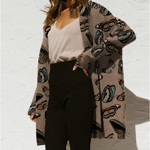 Punk Style Retro Brown Butterfly Cardigan Long Coats Elegant Office Lady Colorful Blazer Jacket for Women 2021 Autumn Streetwear