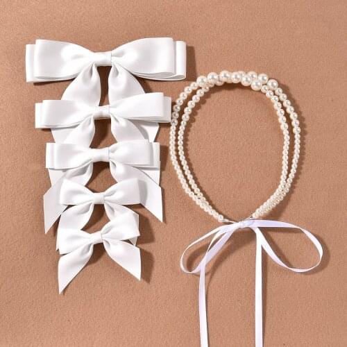 Bow-Knot Headpiece Set For Women Prom Pearls Bridal Hair Clip Accessories Handmade Pearl Headband Wedding Hair Jewelry