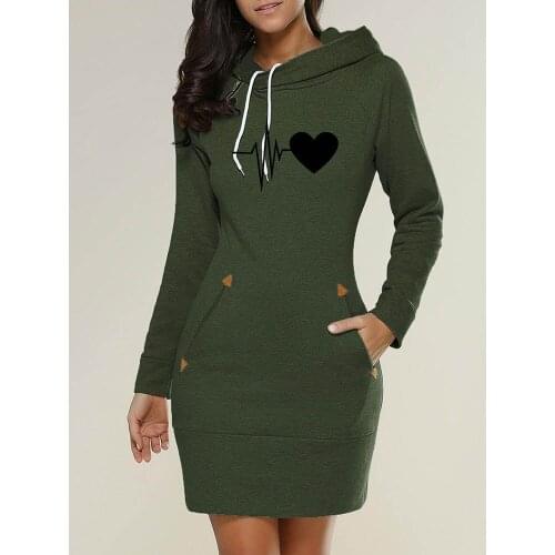 Women Long Autumn and Summer Thin Sleeve Casual Hoodie Pullover Jumper Dress