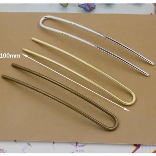 10pcs/lot 100mm*3mm Hair Sticks Copper gold/dull silver/bronze Colors Plated U Shape Hair Pins Blank Base Setting Hairwear find