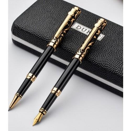 2pcs/lot Duke Luxury Gold 0.5MM Fountain Pen + 0.7mm Roller Ball Pen for Lovers Pens Christmas Gift Free Shipping