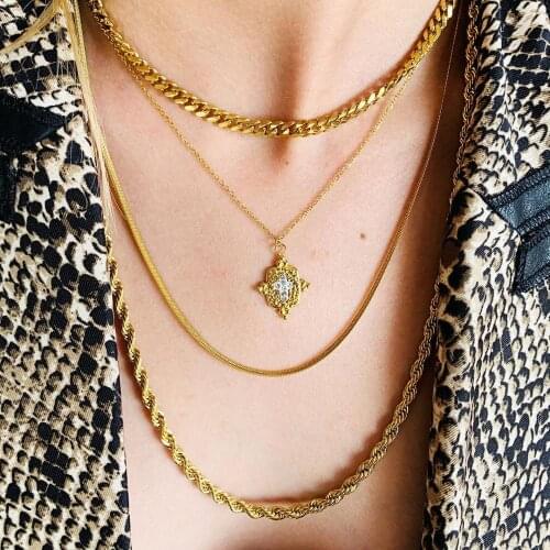 Classic European Women Cuban link Chain Bracelet Necklace Set High Polished 5MM Cuban Chain Fashion Jewelry Sets