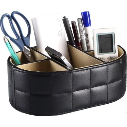 5-Slot PU Leather Pen Pencils Holder Remote Control Case Box Business Card Stand Desk Organizer Office Table
