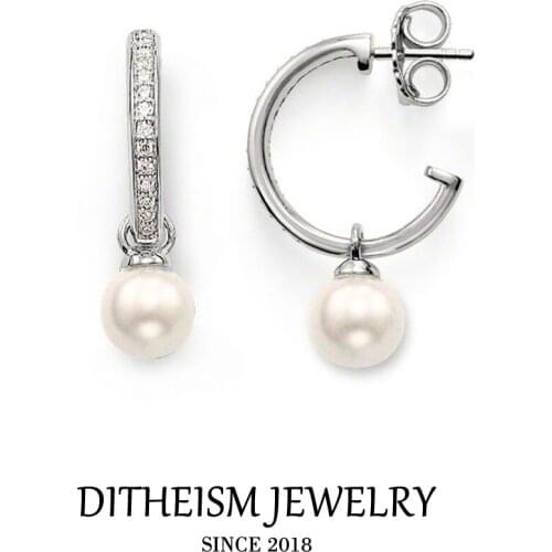 Creole Pearl Hinged Hoop Earrings, 2018 New Classic Round Fashion Jewelry Water Drop 925 Sterling Silver Gift For Women