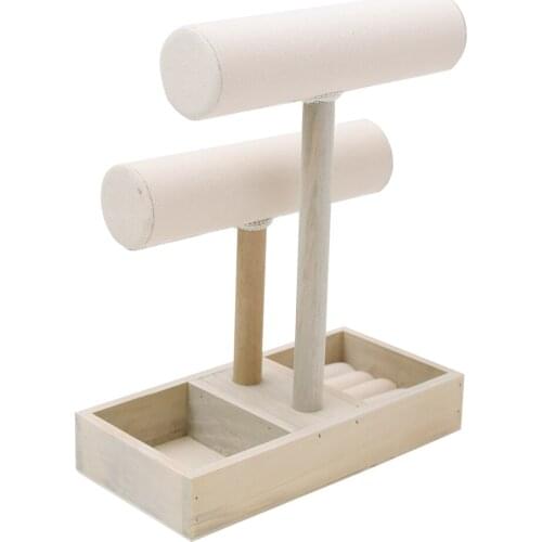 Wooden T-Bar Bracelet Necklace Jewelry Display Stand for Home Organization