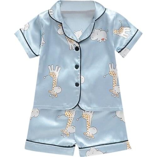 Short Sleeve Child Blouse Tops+Shorts Sleepwear Pajamas Kids Clothes Baby Pajama Sets Boys Girls Cartoon Deer Print Outfits Set