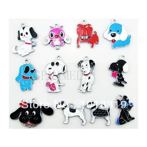 GHDF!! 100Pcs/Lots Enamel MIXED DOG charms for key charm